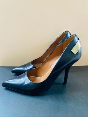Givenchy Black Leather Pointed Toe Stiletto Pumps with Gold Heel Plate